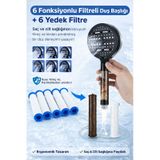 Pureflow Filtreli Duş Başlığı 6 Adet Yedek Filtre Kireç Önleyici Su Arıtıcı 6 Fonksiyonlu Siyah
