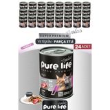 PureLife Plus 24'lü Kuzulu Yetişkin Kedi Chunk Konserve Parça Etli Yaş Mama 400gr