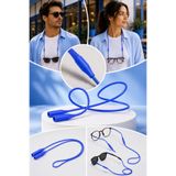 Pureloop Konfor Modeli Yeni Nesil Silikon Gözlük Askısı Kaydırmaz & Esnek Numaralı Güneş Okuma Gözlükleri İçin Tutucu Lastiği 55 Cm Uzunluk Spor ve Günlük Kullanım Unisex Gözlük İpi Boyun Askısı - Mavi