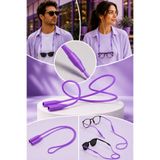 Pureloop Konfor Modeli Yeni Nesil Silikon Gözlük Askısı Kaydırmaz & Esnek Numaralı Güneş Okuma Gözlükleri İçin Tutucu Lastiği 55 Cm Uzunluk Spor ve Günlük Kullanım Unisex Gözlük İpi Boyun Askısı - Mor