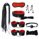 Pureloveadult 8 Parça Bdsm Set Peluşlu Yüksek Kalite Fantezi Takımı Kırmızı