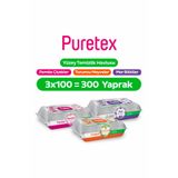 PureText Puretex Yüzey Temizlik Havlusu Pembe Çiçekler+Turuncu Meyveler+Mor Bitkiler 3x100 (300 Yaprak)