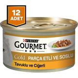 Purina Gourmet Gold Parça Etli Soslu Tavuklu ve Ciğerli Konserve Mama 12 x 85 Gr.