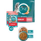 Purına One Somonlu Kısır Kedi Maması 1.5kg + Purına One Sterilcat Somon Yaş Kısır Kedi Maması 2X85G