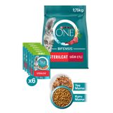 PURINA ONE Sterilcat Sığır Eti Buğday Kısır Kedi Maması 9.75kg + Hindili Yaş Kısır Kedi Maması 6x85g