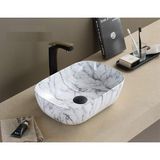 Puroser Palazzo Marbel Black White Tezgah Üstü Çanak Lavabo - Beyaz - Gümüş - Yok