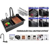 Puroser Teknolojik Eviye FULL SET Siyah (KROM EVYE) Şelale Evye 3 Fonksiyonlu Bataryası Dahil