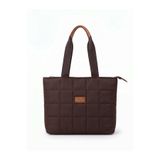 PurpleART Kadın Acı Kahve Kapitone Puf Omuz Çantası Fermuarlı Geniş Hacimli Puffer Günlük Kol Çantası Tote Bag