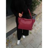 Purpleart Kadın Bordo Fermuarlı Kapamalı Büyük Boy Omuz Çantası 28X42CM - Standart