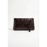 PurpleART Kadın Koyu Kahve Kroko Desenli Bilek Askılı Portföy & El Çantası - Şık Fermuarlı Clutch