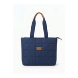 PurpleART Kadın Lacivert Taba Kapitone Puf Omuz Çantası Fermuarlı Geniş Hacimli Puffer Günlük Kol Çantası Tote Bag