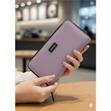 Purpleart Kadın Lila Yazılı Fermuar Polo Armalı Büyük Boy Yatay Cüzdan 10X20CM - Standart