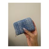 PurpleART Kadın Mavi Denim Taşlı Fermuarlı Çok Bölmeli Mini Cüzdan Kartlık 9cm x 12cm
