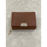 Purpleart Kadın Mini Kedi Detaylı Basic Kağıt Para Bozuk Para ve Kartlık Bölmeli Cüzdan 12X9CM - Standart - Taba