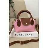PurpleART Kadın Pembe - Taba Detaylı Gold Aksesuarlı Çapraz Askılı Mini Omuz Çantası