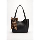 PurpleART Kadın Siyah Tote Çanta Fular Hediyeli Shopper Omuz Çantası 33x23x9cm