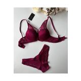 Push-up Dantelli Balenli Taşlı Bordo - Siyah İp Detaylı Sütyen Külot Takım (Bordo, 75B)