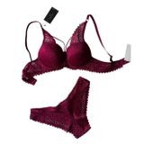 Push-up Dantelli Balenli Taşlı Bordo - Siyah İp Detaylı Sütyen Külot Takım (Bordo, 85B)