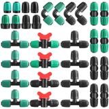 Pushglossy 32 Adet 1/2 İnç Boru Sulama Bağlantı Parçaları Kiti 1/2 "ID x 0.6-0.6" OD 16 mm Damla Sulama Dikenli Konnektörler 4 Anahtar Vana, 8 Tees, 8 Kaplin, 4 Dirsek, 4 Uç, 4 Adaptör İçerir
