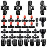 Pushglossy 36 Adet Damla Sulama Bağlantı Parçaları Kiti 2 6 Yollu Konnektör, 2 4 Yollu Konnektör, 10 1/4 "Kilitli Tee Konnektörleri, 10 Misting Nozulu, 6 Sulama Hortumu Adaptörü, 6 Kilitli Uç Fişi