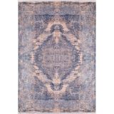 Puskino Mavi Madalyon Modern Geometrik Etnik Desenli Boho Makinada Yıkanabilir Hafif Hav Toz Vermez Leke Tutmaz Kaymaz Taban Dijital Makine Baskı Halı Oturma Odası Salon Yolluk Koridor Mutfak Halısı