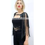 Püskül Detaylı Deri Göğüs Harness, Deri Harness Püsküllü Ceket