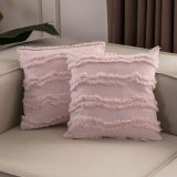 Püskül Detaylı Kırlent Kılıfı, İkili, Pembe