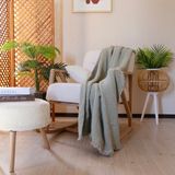 Püskül Lüks Muslin Koltuk Battaniyesi, Atma Throw TV Battaniye, 100% Pamuk Yüksek Kaliteli Muslin Pike Koltuk Örtüsü Şalı - Açık Yeşil - 140 x 180 cm