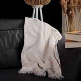Püskül Lüks Muslin Koltuk Battaniyesi, Atma Throw TV Battaniye, 100% Pamuk Yüksek Kaliteli Muslin Pike Koltuk Örtüsü Şalı - Bej - 140 x 180 cm