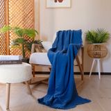 Püskül Lüks Muslin Koltuk Battaniyesi, Atma Throw TV Battaniye, 100% Pamuk Yüksek Kaliteli Muslin Pike Koltuk Örtüsü Şalı - Mavi - 140 x 180 cm