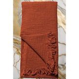 Püskül Lüks Müslin Plaj Havlusu Peştemal, 100% Pamuk Yüksek Kaliteli Yumuşak Çabuk Kuruyan Müslin Havlu - Toprak - 90 x 180 cm