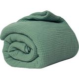 Püskül Lüks Müslin Yatak Örtüsü Çift Kişilik Ekstra Büyük - Yumuşak, Ince Pike, Yazlık Throw Battaniye - Adaçayı - 240 x 260 cm