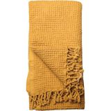 Püskül Lüks Plaj Havlusu Peştemal, Waffle Dokuma, 100% Pamuk, Çabuk Kuruyan, Yüksek Kaliteli Plaj Havluları - Sarı - 90 x 180 cm