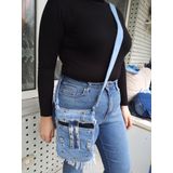 püsküllü denim çanta