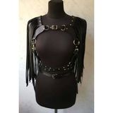 Püsküllü Deri Ceket Harness, Şık Deri Harness Ceket - BRF999 - Kırmızı