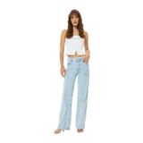 Püsküllü Geniş Paça Kot Pantolon Cepli Asimetrik Dikiş Detaylı - Bianca Wide Leg Jeans