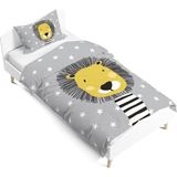 Pusula Home Aslan Çift Tarafı Dijital Baskılı Tek Kişilik Nevresim Takımı | Çocuk Nevresim Takımı | Çarşafsız - Gri - 160 x 220 cm