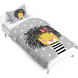 Pusula Home Aslan Çift Tarafı Dijital Baskılı Tek Kişilik Nevresim Takımı | Çocuk Nevresim Takımı | Çarşafsız - Gri - Sarı - 160 x 220 cm