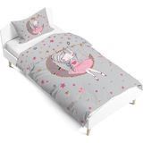 Pusula Home Ayda Oturan Kız Çift Tarafı Dijital Baskılı Tek Kişilik Nevresim Takımı | Çocuk Nevresim Takımı - Gri - 160 x 220 cm