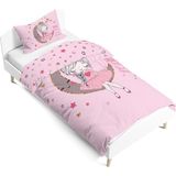 Pusula Home Ayda Oturan Kız Çift Tarafı Dijital Baskılı Tek Kişilik Nevresim Takımı | Çocuk Nevresim Takımı - Pembe - 160 x 220 cm