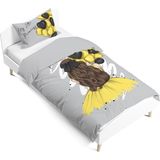 Pusula Home Balonlu Kız Çift Tarafı Dijital Baskılı Tek Kişilik Nevresim Takımı | Çocuk Nevresim Takımı - Gri - 160 x 220 cm