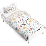 Pusula Home Dinozor Çift Tarafı Dijital Baskılı Tek Kişilik Nevresim Takımı | Çocuk Nevresim Takımı | Çarşafsız - Renkli - 160 x 220 cm