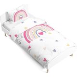 Pusula Home Gökkuşağı Çift Tarafı Dijital Baskılı Tek Kişilik Nevresim Takımı | Çocuk Nevresim Takımı |çarşafsız - Pembe - 160 x 220 cm