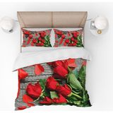 Pusula Home Kırmızı Güller 3D Desenli Nevresim Takımı Çift Kişilik - 200 x 220 cm - Renkli