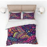 Pusula Home Renkli Yapraklar ve Şal Desenli 3D Desenli Dijital Baskılı Nevresim Takımı Çift Kişilik - 200 x 220 cm