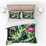 Pusula Home Tropikal Yapraklı Flamingo 3D Desenli Dijital Baskılı Nevresim Takımı Çift Kişilik - 200 x 220 cm - Renkli