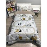 Pusula Home Welsoft Pofuduk Çift Taraflı Kepçe İş Makinaları Desenli Tek Kişilik Yorgan Uyku Seti