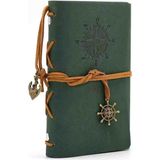 Pusula Temalı Deri Defter – Bağcıklı Nostaljik Retro Vintage Tasarım, Spiralli Denizci Konseptli Eskitme Sayfalı Çizgisiz Günlük Anı Hatıra Ajanda | Premium Hediyelik Seri - 3BP-Yeşil