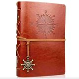 Pusula Temalı Deri Defter – Bağcıklı Nostaljik Retro Vintage Tasarım, Spiralli Denizci Konseptli Eskitme Sayfalı Çizgisiz Günlük Anı Hatıra Ajanda | Premium Hediyelik Seri - 860-Turuncu