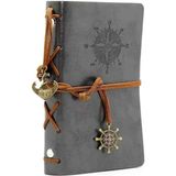 Pusula Temalı Deri Defter – Bağcıklı Nostaljik Retro Vintage Tasarım, Spiralli Denizci Konseptli Eskitme Sayfalı Çizgisiz Günlük Anı Hatıra Ajanda | Premium Hediyelik Seri - Antik Gri